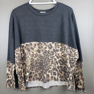 E.Luna Womens Cropped Boxy Top Size Small Over Sized Animal Print Long Sleeve